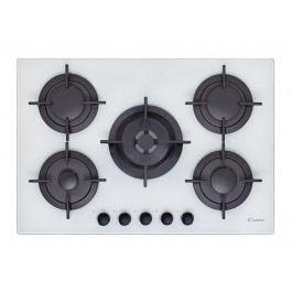 PIANO COTTURA CANDY CVG75SWGB GAS 5 FUOCHI 75 CM GRIGLIE IN GHISA ACCENSIONE ELETTRONICA VETRO TEMPERATO BIANCO