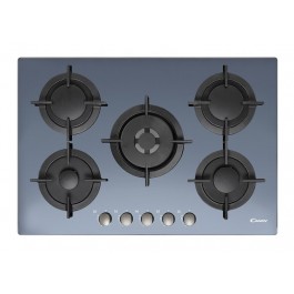PIANO COTTURA CANDY CVG75SWGX GAS 5 FUOCHI 75 CM GRIGLIE IN GHISA ACCENSIONE ELETTRONICA VETRO TEMPERATO INOX