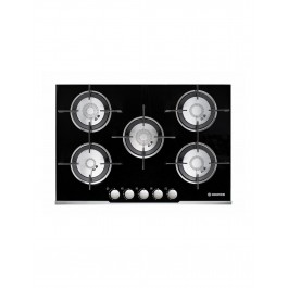 PIANO COTTURA HOOVER H-HOB 700 HGV75SXVB 75 CM GAS 5 FUOCHI GHISA VETRO TEMPERATO NERO