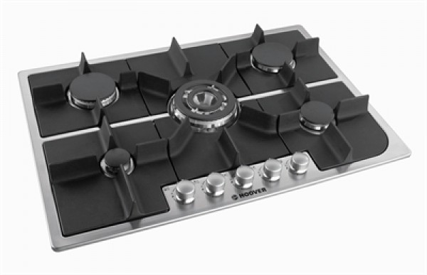 PIANO COTTURA HOOVER HGH 75 SQDX GAS 5 FUOCHI 75 CM GRIGLIE IN GHISA NERO / INOX