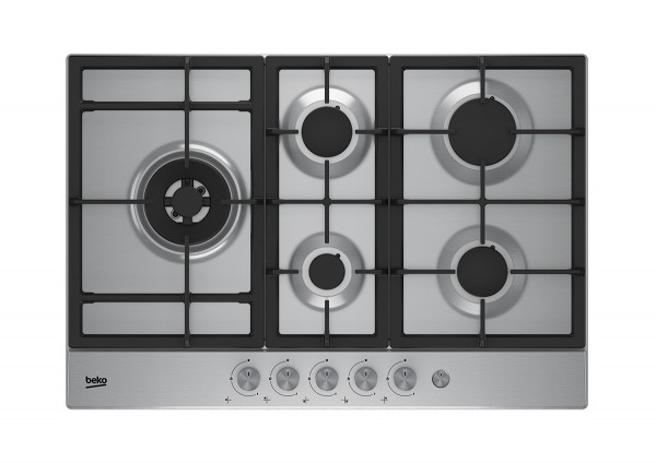 PIANO COTTURA BEKO HIAL 75235 SX 75 CM A GAS 5 FUOCHI INOX GRIGLIE IN GHISA