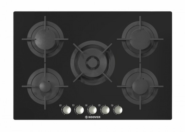 PIANO COTTURA HOOVER H-HOB 300 HGV75SMWCGB 75 CM GAS 5 FUOCHI GHISA VETRO TEMPERATO NERO