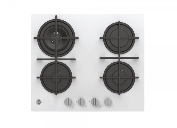 PIANO COTTURA HOOVER H-HOB 300 HVG6BR4WK3W 60 CM GAS 4 FUOCHI GRIGLIE IN GHISA VETRO TEMPERATO BIANCO
