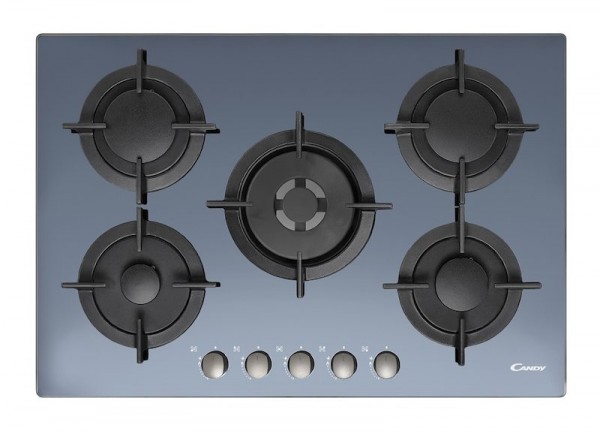 PIANO COTTURA CANDY CVG75SWGX GAS 5 FUOCHI 75 CM GRIGLIE IN GHISA ACCENSIONE ELETTRONICA VETRO TEMPERATO INOX