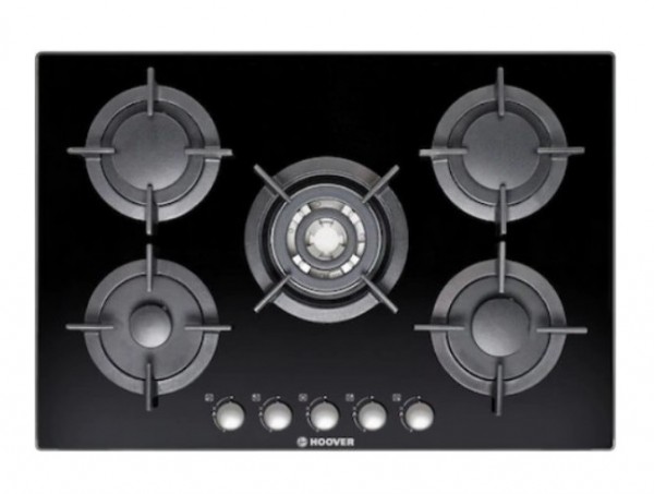 PIANO COTTURA HOOVER HGV75SQCB 75 CM GAS 5 FUOCHI GHISA VETROCERAMICA NERO
