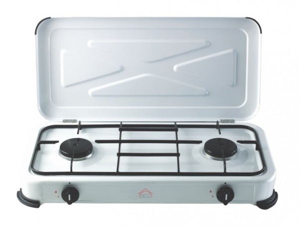 PIANO COTTURA / FORNELLO A GAS DCG EKP2422 2 FUOCHI CON COPERCHIO ACCENSIONE MANUALE FIAMMA REGOLABILE BIANCO