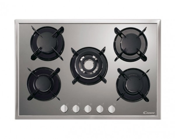 PIANO COTTURA CANDY PV 750 S X GAS 5 FUOCHI 75 CM ACCENSIONE ELETTRONICA CRISTALLO TEMPERATO INOX