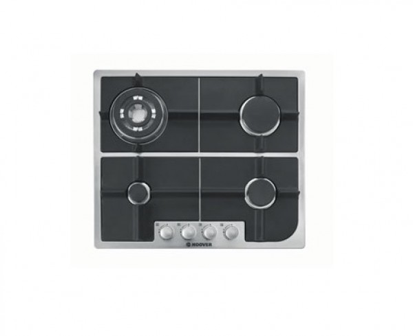 PIANO COTTURA HOOVER HGH 64 SQDX GAS 4 FUOCHI 60 CM GRIGLIE IN GHISA NERO / INOX