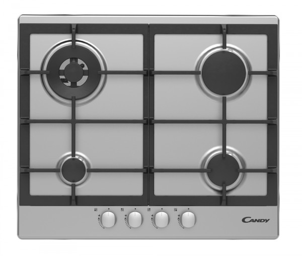 PIANO COTTURA CANDY TIMELESS CPG64SWGX 4 FUOCHI GAS 60 CM GHISA ACCENSIONE ELETTRONICA INOX