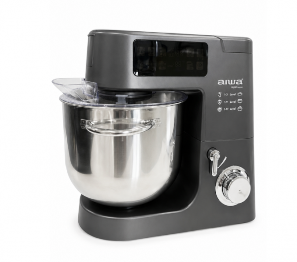 IMPASTATRICE PLANETARIA PROFESSIONALE / ROBOT DA CUCINA AIWA A03PM-GM 10 L FRULLATORE TRITACARNE 2100W BILANCIA ELETTRONICA DISPLAY TOUCH 5 PROGRAMMI 12 VELOCITA' TIMER GRIGIO