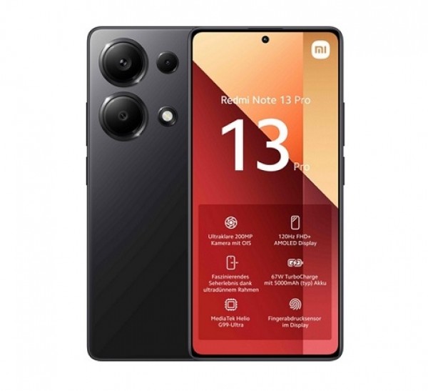 SMARTPHONE XIAOMI REDMI NOTE 13 PRO 23117RA68G 256 GB 6.67" DUAL SIM OCTA CORE 4G LTE TRIPLA FOTOCAMERA 200 MP MIDNIGHT BLACK / NERO