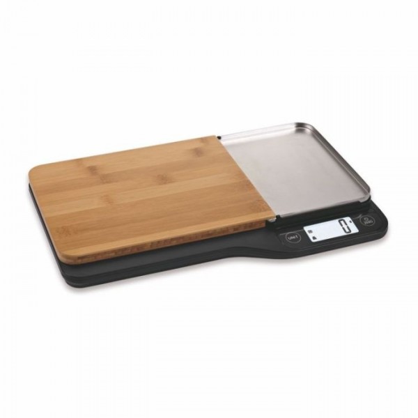BILANCIA DIGITALE DA CUCINA ZEPHIR ZHS471 CON TAGLIERE IN BAMBÚ E VASSOIO ESTRAIBILI 5 KG DISPLAY LCD AUTOSPEGNIMENTO