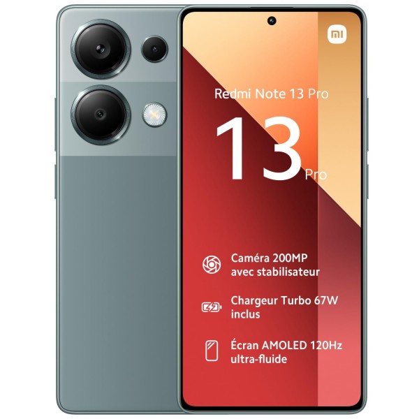 SMARTPHONE XIAOMI REDMI NOTE 13 PRO 23117RA68G 256 GB 6.67" DUAL SIM OCTA CORE 4G LTE TRIPLA FOTOCAMERA 200 MP FOREST GREEN / VERDE