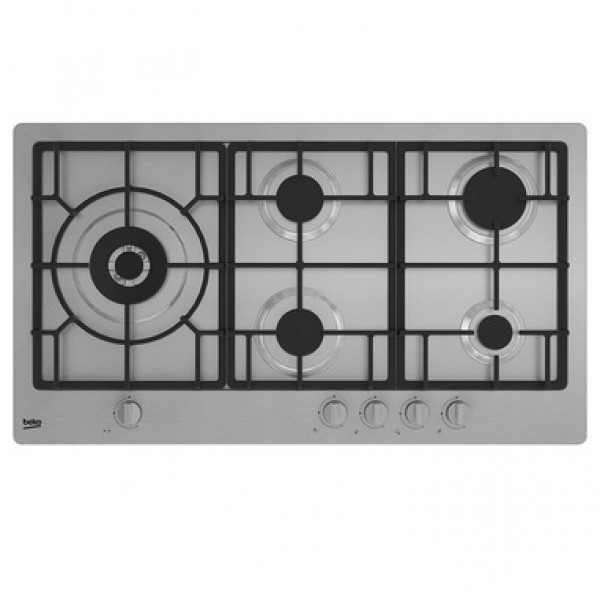 PIANO COTTURA BEKO HIML 95225 SXE 90 CM A GAS 5 FUOCHI GRIGLIE IN GHISA INOX GARANZIA UFFICIALE