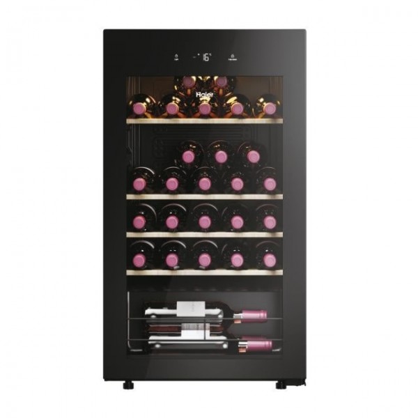 CANTINETTA VINO WINE BANK 50 HAIER HWS34GGH1 SERIE 3 50 CM 34 BOTTIGLIE RIPIANI IN LEGNO LIBERA INSTALLAZIONE WIFI + BLE NERO CLASSE G