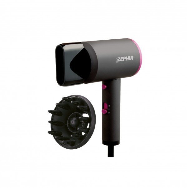 PHON / ASCIUGACAPELLI ULTRA COMPATTO ZEPHIR ZHB2000 2000W 2 VELOCITA' NERO / ROSA