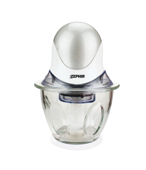 TRITATUTTO DA CUCINA ZEPHIR ZHC4604 400W CON CARAFFA IN VETRO 0,6L A PRESSIONE LAME IN ACCIAIO INOX BIANCO / SILVER