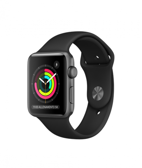 SMARTWATCH APPLE WATCH 3 42 MM GPS CASSA IN ALLUMINIO GRIGIO SIDERALE CINTURINO SPORT NERO