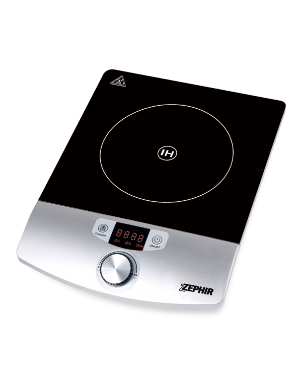 FORNELLO / PIASTRA ELETTRICA DA CUCINA A INDUZIONE ZEPHIR ZHC14 2000 W 10 LIVELLI DI ENERGIA CONTROLLO TOUCH NERO / SILVER