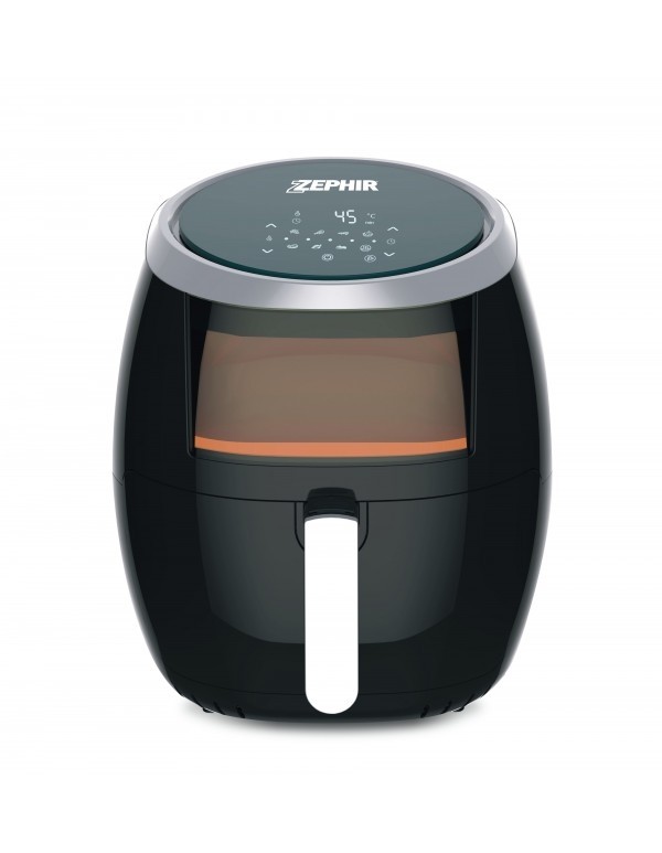 FRIGGITRICE AD ARIA ZEPHIR ZHC60N 6 L 1800 W DOPPIO CESTELLO ESTRAIBILE 8 PROGRAMMI AUTOMATICI TIMER SPEGNIMENTO AUTOMATICO NERO
