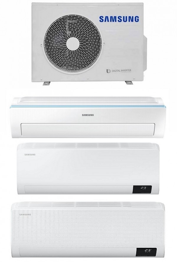 CLIMATIZZATORE / CONDIZIONATORE SAMSUNG TRIAL SPLIT AJ052TXJ3KG + AR09TXHZAWKN + AR09TXFCAWKN + AR12NXWSA (9000 + 9000 + 12000 BTU) INVERTER GAS R32 DEUMIDIFICATORE WIFI BIANCO CLASSE A++/A+