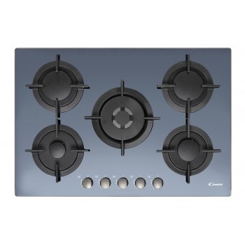 PIANO COTTURA CANDY CVG75SWGX GAS 5 FUOCHI 75 CM GRIGLIE IN GHISA ACCENSIONE ELETTRONICA VETRO TEMPERATO INOX