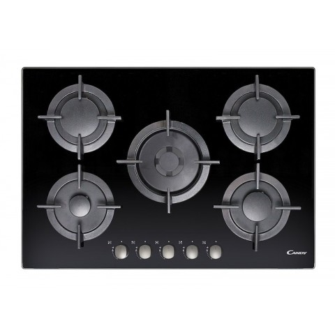 PIANO COTTURA CANDY CVG75SWGNX GAS 5 FUOCHI 75 CM GHISA VETRO TEMPERATO NERO