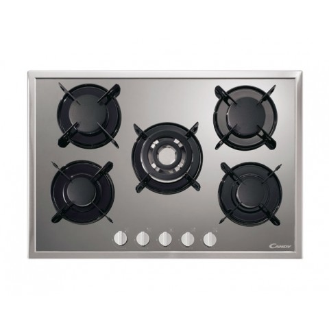 PIANO COTTURA CANDY PV 750 S X GAS 5 FUOCHI 75 CM ACCENSIONE ELETTRONICA CRISTALLO TEMPERATO INOX