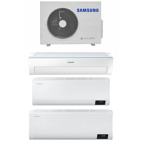 CLIMATIZZATORE / CONDIZIONATORE SAMSUNG TRIAL SPLIT AJ052TXJ3KG + AR09TXHZAWKN + AR09TXFCAWKN + AR12NXWSA (9000 + 9000 + 12000 BTU) INVERTER GAS R32 DEUMIDIFICATORE WIFI BIANCO CLASSE A++/A+