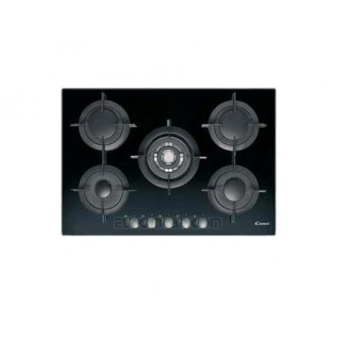 PIANO COTTURA CANDY CVG75SQPNX GAS 5 FUOCHI 75 CM GRIGLIE SMALTATE ACCENSIONE ELETTRICA VETRO NERO