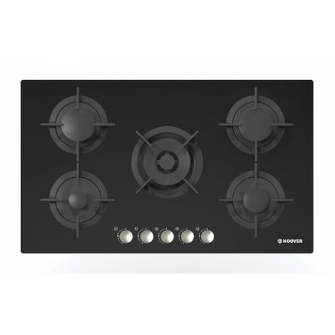 PIANO COTTURA HOOVER H-HOB 300 HGV95SMWCGB 86 CM GAS 5 FUOCHI GHISA VETRO TEMPERATO NERO
